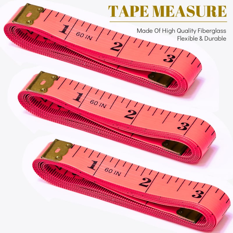 MYGBBKITDEC Tape Measure Body Sewing Measuring Tape Soft Double Scale Fabric Tape Measurement for Sewing Cloth 60-inch, 3 Pack Craft Vinyl Tailor Ruler for Weight Loss (Pink) - Image 2
